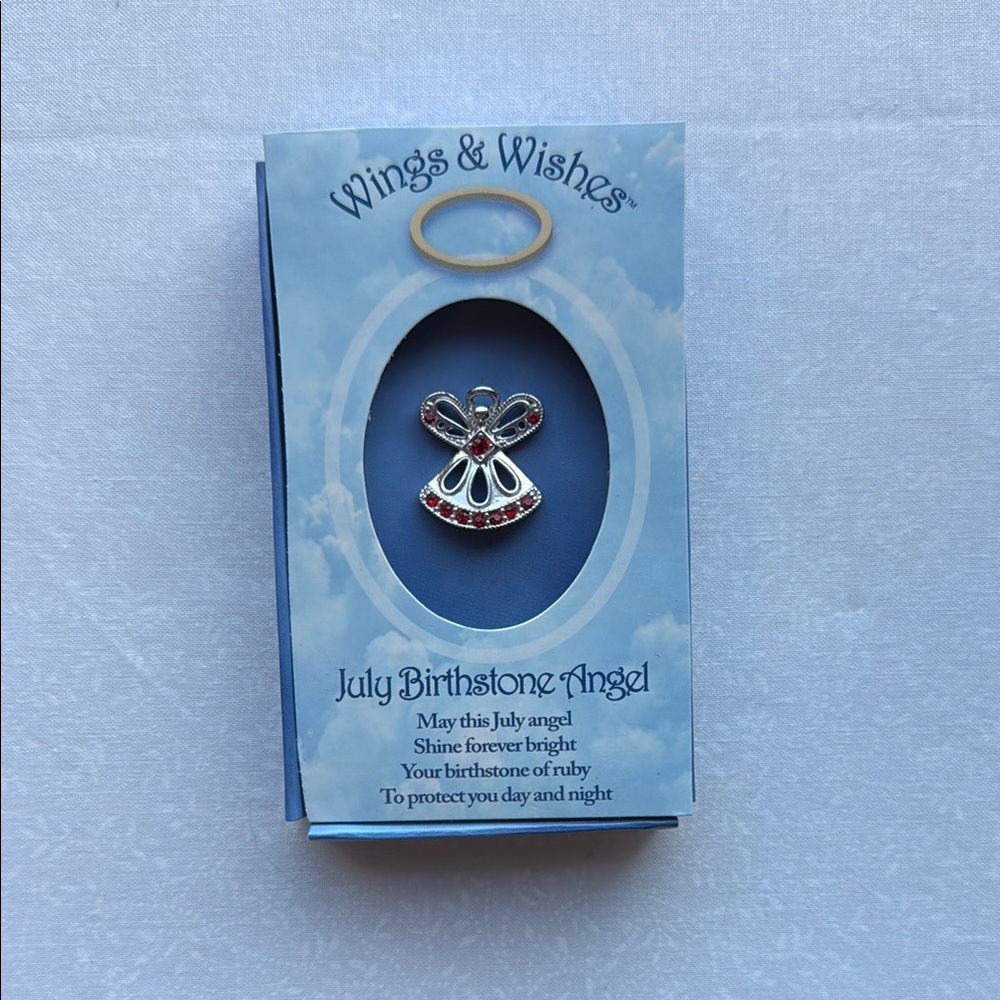 July Silver‎ and Red Birthstone Angel Pin